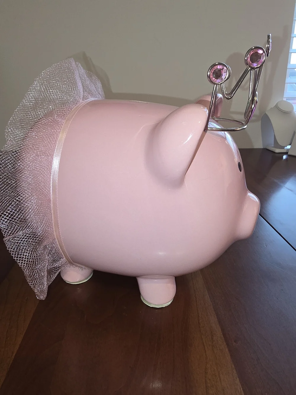 Large, Pink 💕 Ceramic Piggy 🐷 Bank Ballerina with Tulle and Jewel Tiara